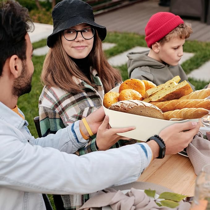 Bread Box for Kitchen Countertop - Bamboo Fiber Bread Bin with Reversible Cutting Board Lid, Juice Groove - Ventilated, Multi-Functional Storage Keeper for Freshness (14.2x7.8x5.5In, White)
