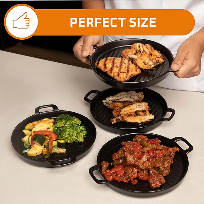 Bruntmor 10" X 6" Black Porcelain Set of 4 Serving Platters. Amazing lasagna pan with handle, Matte Glaze Baking Dish Dinner Plates, Oven Safe Serving Dishes, Round (Matte Glaze)