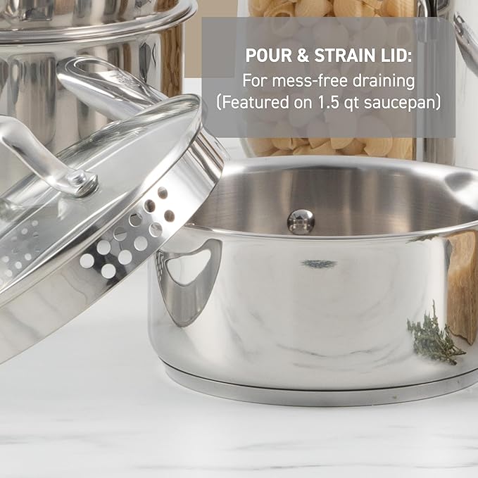 T-fal Stainless Steel Cookware Set, 11 Piece, Induction Cookware, Oven Safe to 500°F, Kitchen Cooking Set w/Fry Pans, Pots and Pans, Dutch Oven, Saucepans, Kitchen Essentials, Silver