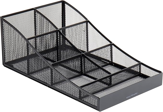 Mind Reader Countertop Organizer, Office Breakroom Supply Caddy, Desktop Organizer, Metal Mesh, Black (Pack of 6)