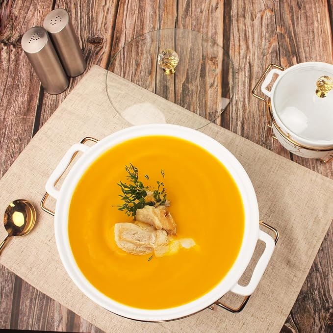 4.9 Inch Ceramic Mini Casserole Dish with Glass Lid and rack, 13.5 Oz Serving Soup Tureen, Chafing Dish for Individual Portion, Chocolate fondue, Fondue Pots Sets for Party Bakery Desserts