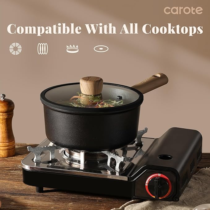 CAROTE Nonstick Sauce Pan Set With Lid, 1.5Qt & 2.5Qt Non Stick Saucepan Small Pots for Cooking, Multipurpose Ultra-light Titanium Small Kitchen Cooking pots, Induction Compatible, PFOA/PFOS Free