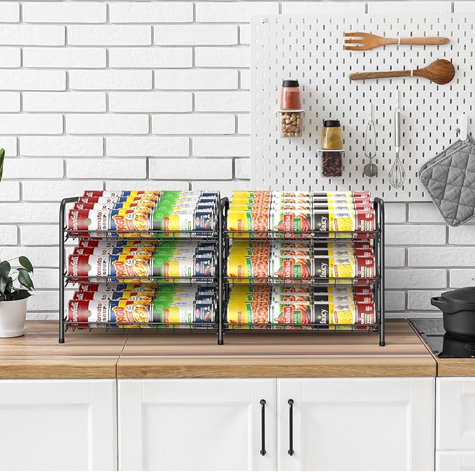 MOOACE Can Rack Organizer, 2 in 1 Can Storage Dispenser Holds up to 72 Cans, Can Organizer for Pantry Kitchen Cabinet, Black