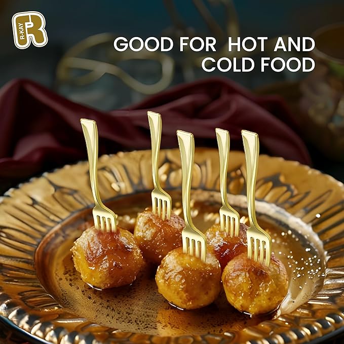 100 Combo Pack 50 Gold Mini Forks And 50 Gold Mini Spoons 4 Inch Dessert Forks And Spoons - Heavy duty Mini Cutlery, Tastings, Cocktails, Dessert Cups.