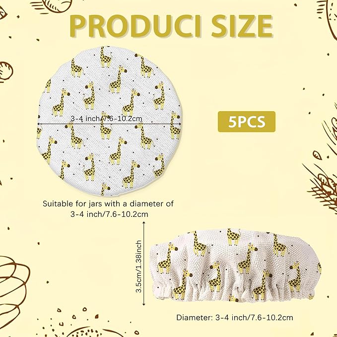 Cute Giraffe Cloth Covers for Sourdough Starter Jar,Reusable Lid Top Cover Bread Fermentation Baking Supplies for 3-4 Inch Jar Mouth