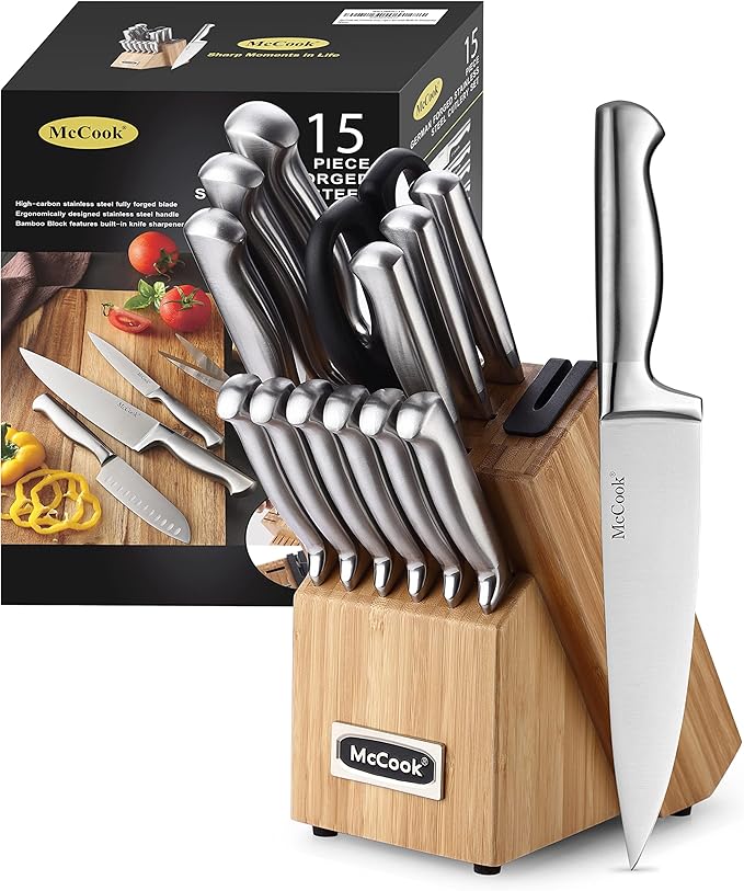 McCook® Knife Sets,German Stainless Steel Knife Block Sets with Built-in Sharpener