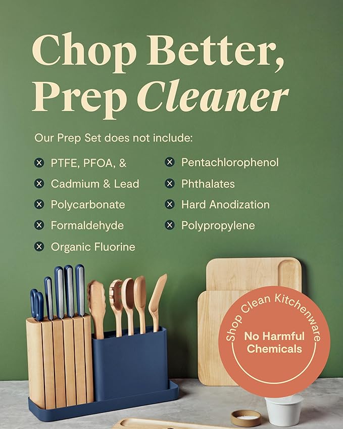 Caraway 14-Piece Kitchen Prep Set - Kitchen Knife Set & Wooden Utensil Set - Made With Premium German Steel Blades & FSC-Certified Birch Wood - Non-Toxic Materials - Includes Organizer - Charcoal