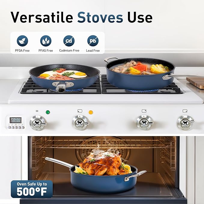 MAISON ARTS Nonstick Frying Pans Set 3 Piece, 12" Deep Saute Pan with Lid and 10" Fry Skillet, Induction Cookware Sets with Plasma Titanium Coating