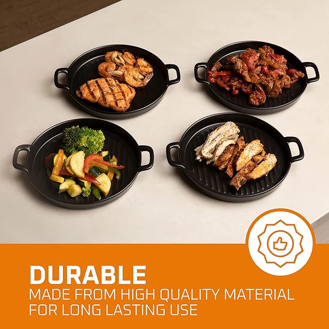 Bruntmor 10" X 6" Black Porcelain Set of 4 Serving Platters. Amazing lasagna pan with handle, Matte Glaze Baking Dish Dinner Plates, Oven Safe Serving Dishes, Round (Matte Glaze)