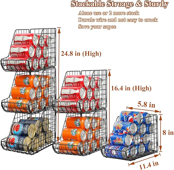 X-cosrack Stackable Can Organizer for Pantry 3Pack，Standing Dispenser Storage Bins,Metal Wire Basket Beverage Pop Soda Rack Stand Kitchen Pantry Countertop Cabinets,Stacking Canned Food Holder
