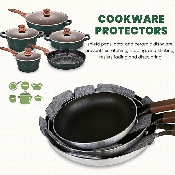 Pot and Pan Protectors, Extra Thick Pan Protectors for Stacking, Set of 12 and 4 Different Sizes, Pan Separators for Stacking