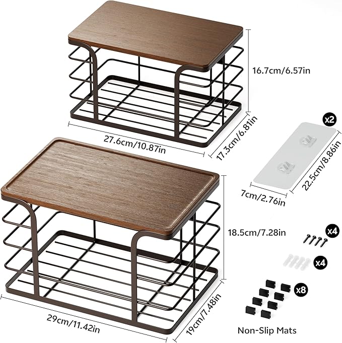 2 Pack Extra Large Pantry Baskets with Bamboo Top,Stainless Steel Trash Bag Dispenser for Kitchen Sink and Laundry Room Organization,Brown
