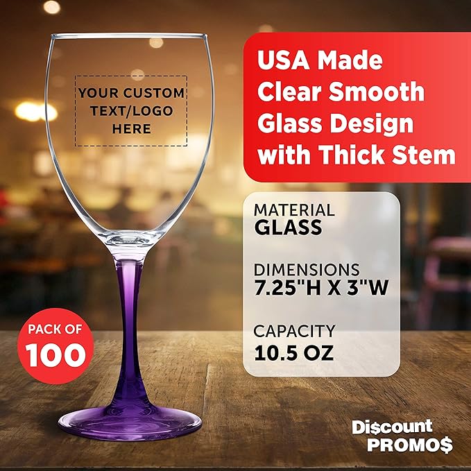 Custom Nuance Wine Glasses by ARC 10.5 oz. Set of 100, Personalized Bulk Pack - Restaurant Glassware, Perfect for Red Wine, White Wine, Cocktails - Purple