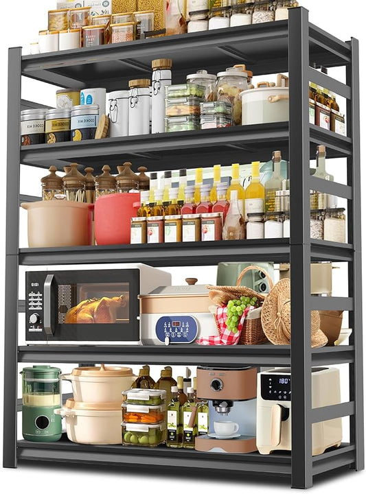 Adjustable Kitchen Organizers and Storage Shelves - Freestanding Microwave Stand - 5 Tier Bakers Rack for Pantry Appliance Storage, Space-Saving Metal Shelving