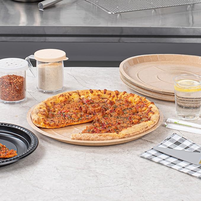 Restaurantware-Eco Pie 12 Inch Paper Pizza Trays, 25 Round Pizza Pans - Oven-Ready, Microwavable, Kraft Paper Pan For Individual Personal Pizzas, For Baking, Cooking, Bread, Meat, Or Pies