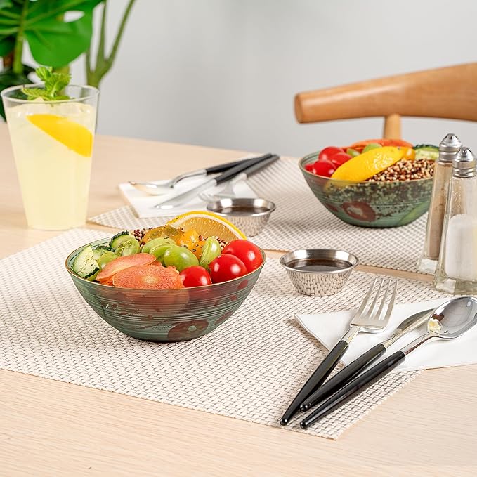 Restaurantware Plastic Bowls 100 Pcs 16 oz Gold Rimmed Disposable Soup Bowls Heavy-Duty Green Translucent Rippled Dinnerware Containers for Party, Desserts, Salads, Snacks, and Catering