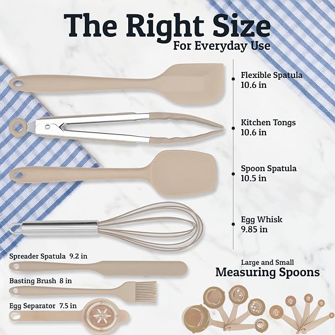 Priority Chef Stainless Steel Mixing Bowls with Lids Set - Premium 30Pcs with 6pc Metal Bowl Set for Kitchen, 3 Graters, Airtight Lids, Non-Slip Bases & Silicone Utensils, Khaki