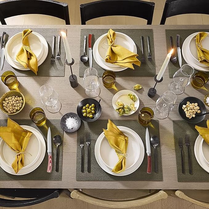 Pakkawood Steak Knives Set of 6, 6PCS Set of Stainless Steel Serrated Steak Knives with Pakka Wood Handle, Fine Edge Dinner Knife Set with Gift Box for Home Party