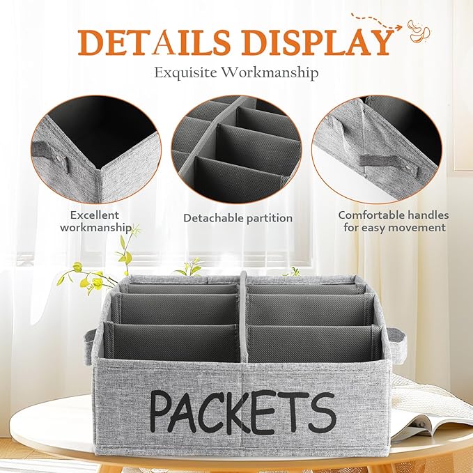8 Compartment Fabric Snack Organizer with Handle, Portable Kitchen Pantry Storage and Spice Packet Organizer