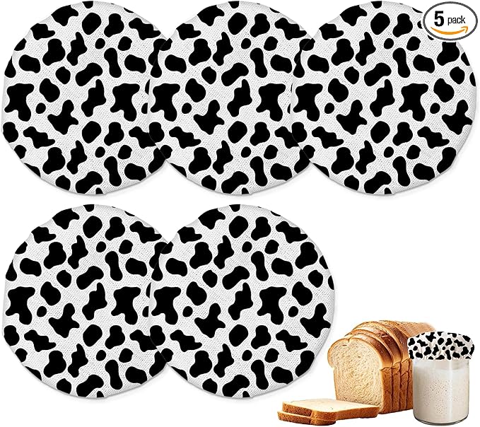 Cow Skin Sourdough Starter Jar Covers Reusable,Breathable Fabric Lids for Mason Jars,Wide Mouth and Regular Mouth(5 Pack)