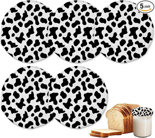 Cow Skin Sourdough Starter Jar Covers Reusable,Breathable Fabric Lids for Mason Jars,Wide Mouth and Regular Mouth(5 Pack)