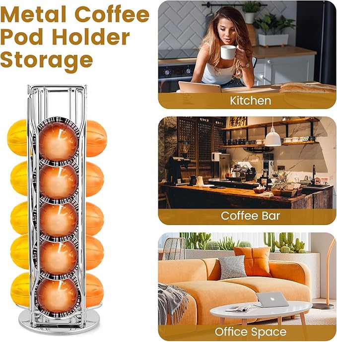 Coffee Pod Stand Holder for Nespresso Vertuoline 20 Pods, Coffee Bar Vertuo Pod Organizer Rack, 360° Rotating Coffee Capsule Holds Storage, 20 Pods Holder Spinner for Nespresso Vertuo Line (Silver)