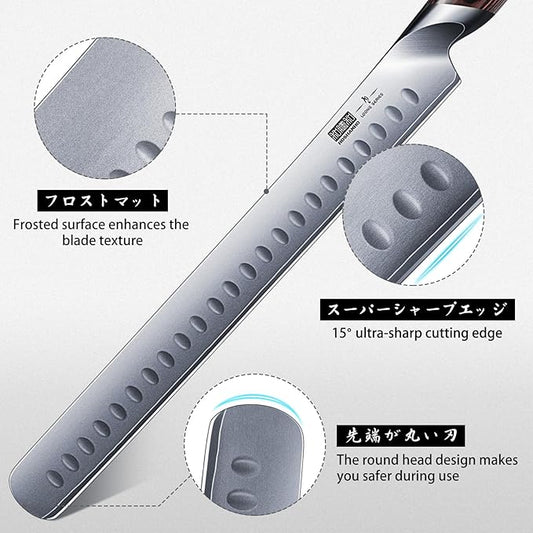 Carving Knife Set 3PCS, Japanese High Carbon Steel Brisket Slicing Knife Sets with Ergonomic Pakkawood Handle, Butcher Knife Breaking Knife Boning Knife for Meat Cutting