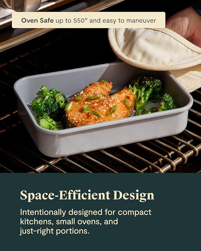 Caraway Nonstick 9” x 6.5” Small Rectangle Baking Pan Duo – Non-Toxic, PTFE & PFOA Free – Aluminized Steel Core – Deep Ceramic Baking Pan for Casseroles, Lasagna & More - Sage