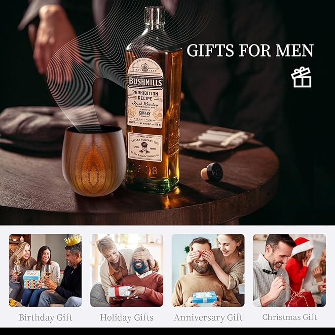 Charred Wooden Bourbon Drinking Glass,Handcrafted Whiskey Glasses for Men,Great Anniversary Birthday Gifts for Men, Him, Dad, Husband, or Brother 10OZ 2 PACK