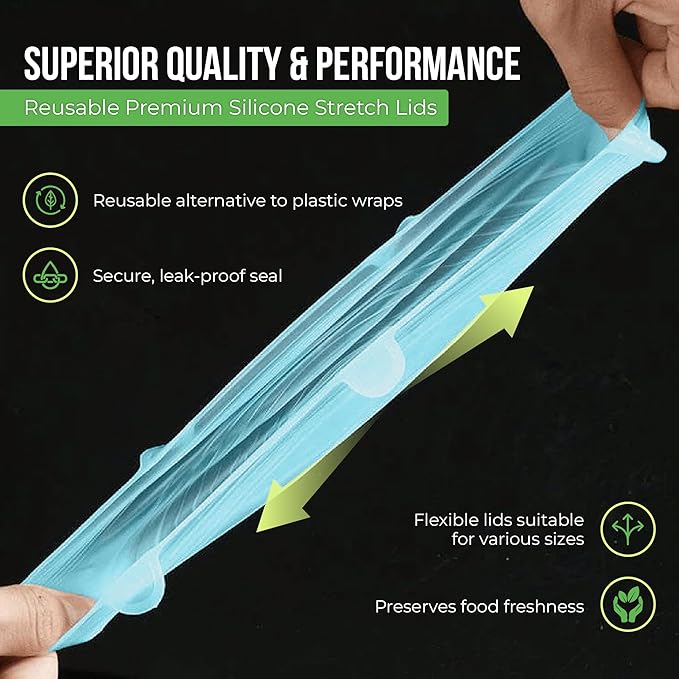 Reusable Silicone Stretch Lids for Food Storage in Fridge - Elastic Heat-Resistant Bowl Covers, Cups, Cans, Jars - Universal Food Grade Lid - Dishwasher Safe -7 Pack-Aqua Mist Stretchy Lid Set