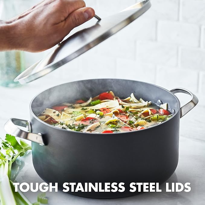 GreenPan Paris Pro Hard Anodized Healthy Ceramic Nonstick, 14 Piece Cookware Pots and Pans Set with Stainless Steel Lids, PFAS-Free, Dishwasher Safe, Grey