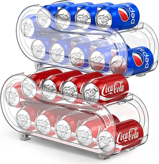 2 Pack Auto-Rolling Soda Can Organizer for Refrigerator/Fridge, Upgraded Soda Can Dispenser & Holder for Pantry Storage 10 Standard Size 12oz/ 11.2oz/ 355ml/ 330m Drink Short Cans (Clear)