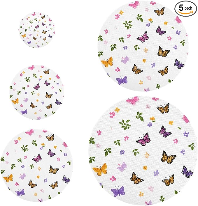 5 Pcs Bowl Covers Reusable in 5 Size Elastic Food Cover Cloth Lids Fresh Keeping Dish Cookware Bakeware Fabric Covers Lids for Food Leftovers Fruits Storage Pretty Butterfly Flower