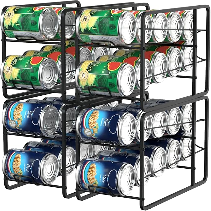 Stackable Can Organizer for Pantry, Can Organizer Storage Rack, 4 Pack Can Food Organizer, Beverage Storage Holder for Refrigerator, Cabinet Can Dispenser for Pantry