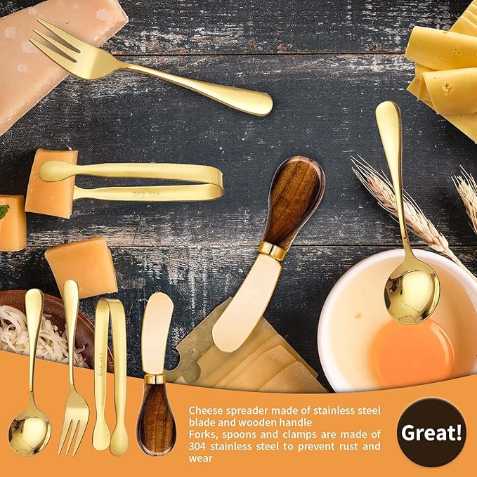 Charcuterie Accessories (14 Pcs), Cheese Spreaders for Charcuterie Board, Mini Serving Spoons, Forks and Mini Serving Tongs - Charcuterie Utensils for Butter, Cheese and Pastry Making