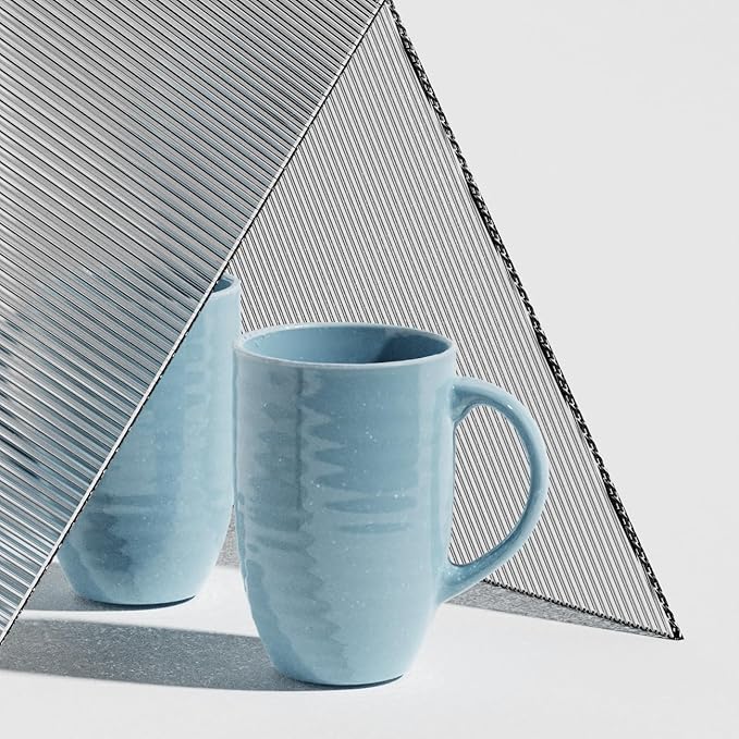 Set of 4 Oversized 20oz Tall Ceramic Latte Coffee Mugs, Gift Set for Cococa, Tea and More. With Large Handles; Dishwasher and Microwave Safe. (Blue)