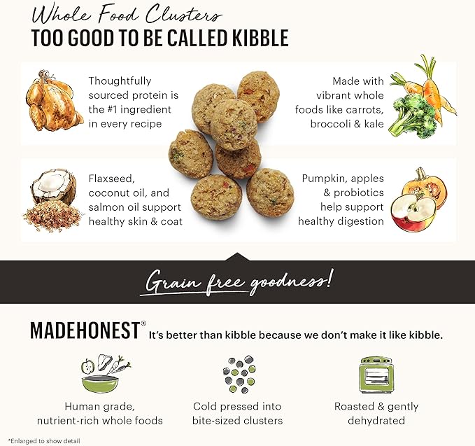 The Honest Kitchen Whole Food Clusters Grain Free Chicken Dry Dog Food, 1 lb Trial Pouch (Pack of 2)