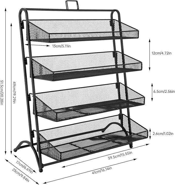 Retail Display Rack 4-Tier Market Merchandise Display Shelf Tabletop Fruit Vegetable Display Shelving Snack Shelf Countertop for Retail Store Home Store Market (10”D X 16”W X 20”H)