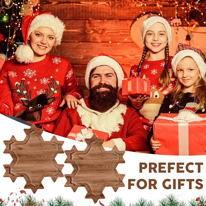 6 Pcs Christmas Appetizer Platter 12 Inch Christmas Cutting Board Acacia Serving Trays Wood Charcuterie Board Tray Snack Dessert Candy Dish Plate for Kitchen Gifts(Snowflakes)