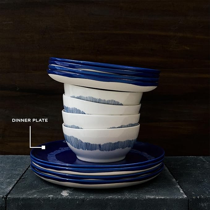 Blue White Dinner Plates | Feast tableware by Ottolenghi | Dishes Set for 2 | Stoneware Microwave Safe Plates | Dish Set | Farmhouse Kitchen and Dinnerware Sets | Luxury, Party
