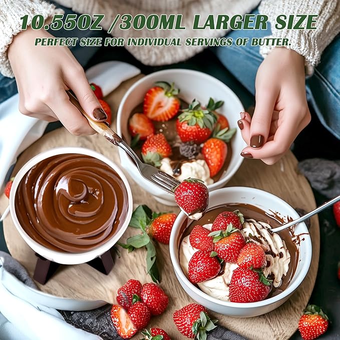 4 Pieces Large Butter Warmers,Butter Warmers for Seafood with 20 Pieces Tealight Candles,Ceramic Butter Warmer Set for Chocolate or Cheese,Fondue- Dishwasher&Microwave Safe,Oven Safe(10.55oz)