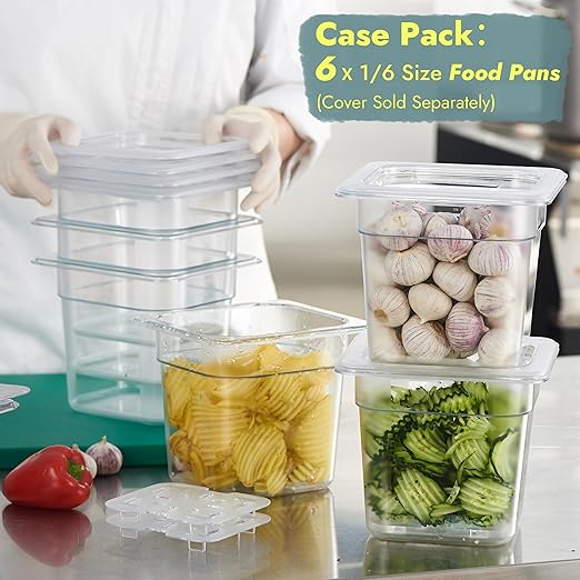 CURTA 6-Pack 1/6 Size 6" Deep NSF Polycarbonate Food Pans | Dishwasher & Freezer Safe Clear Container for Prep Tables, Buffet, Salad Bar, Commercial & Home Kitchen