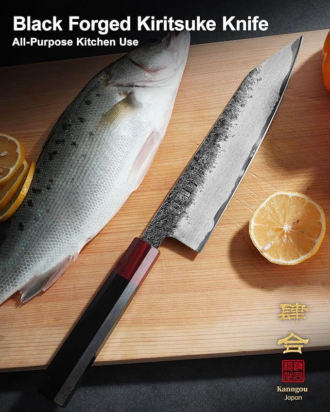 WA Series Japanese Chef Knife 210MM Black Forged Japanese Kitchen Knives with Eboy Handle,Gift with Premium Box for Husband Dad (8.27 Inch Kiritsuke Knife)