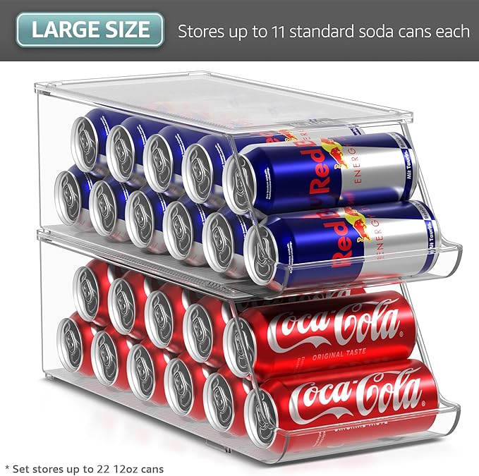 Sorbus Skinny Soda Can Organizer for Refrigerator - Stackable Slim Can Holder Dispenser with Lid for Fridge, Pantry, Freezer - BPA-Free, Clear Design, Drink Organizer for Fridge (2-Pack)