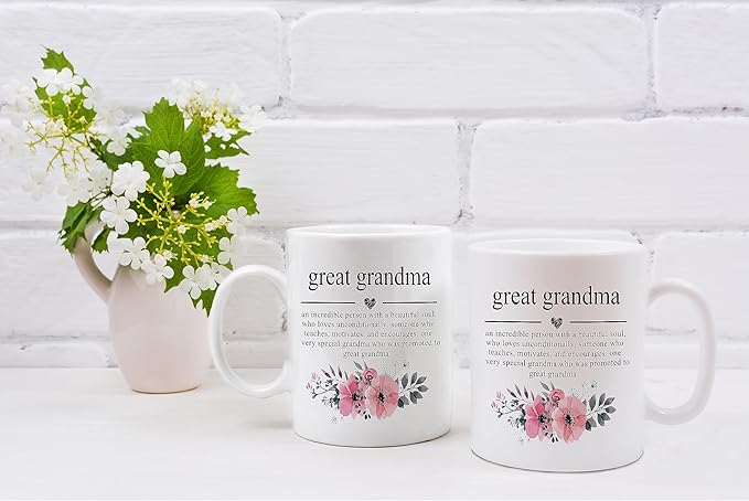 QASHWEY Great Grandma Mug, Great Grandma Gifts, Gifts for GreatGrandma, Mothers Day Tea Cup Gift for GreatGrandmother, GreatGrandma Definition Coffee Cups Ceramic 11oz