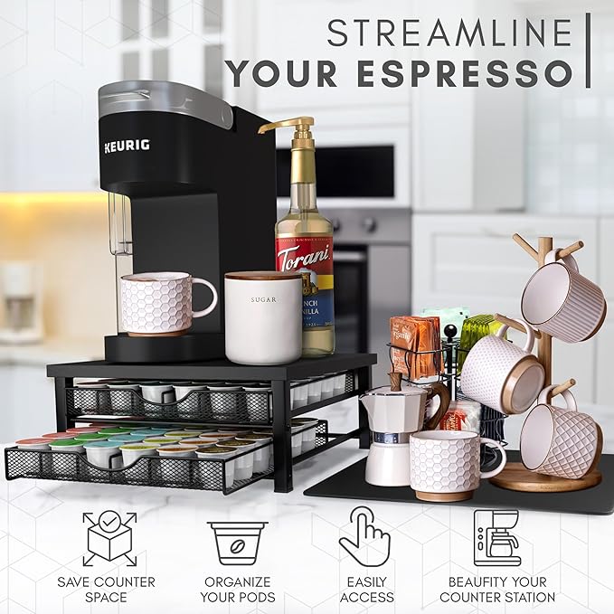 K Cup Holder - Coffee Bar Organizer for Countertop - K Cup Drawer Organizer - Coffee Station Accessories - Keurig Coffee Pod Holders for Counter Small Space - Kpod Kcup Storage - Coffee Pods Holder