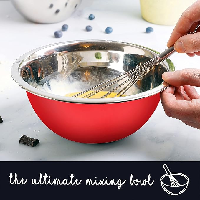 WHYSKO Meal Prep Stainless Steel Mixing Bowls Set, Home, Refrigerator, and Kitchen Food Storage Organizers | Ecofriendly, Reusable, Heavy Duty (Red)