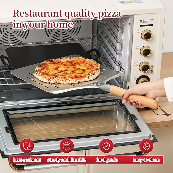 Pizza Peel 12 Inch - Anodized Aluminum Pizza Spatula with Wooden Handle - Ideal for Pizza Oven & Baking, Lightweight Pizza Turning Peel for Baking pizza Bread Pizza Oven Accessories Tools