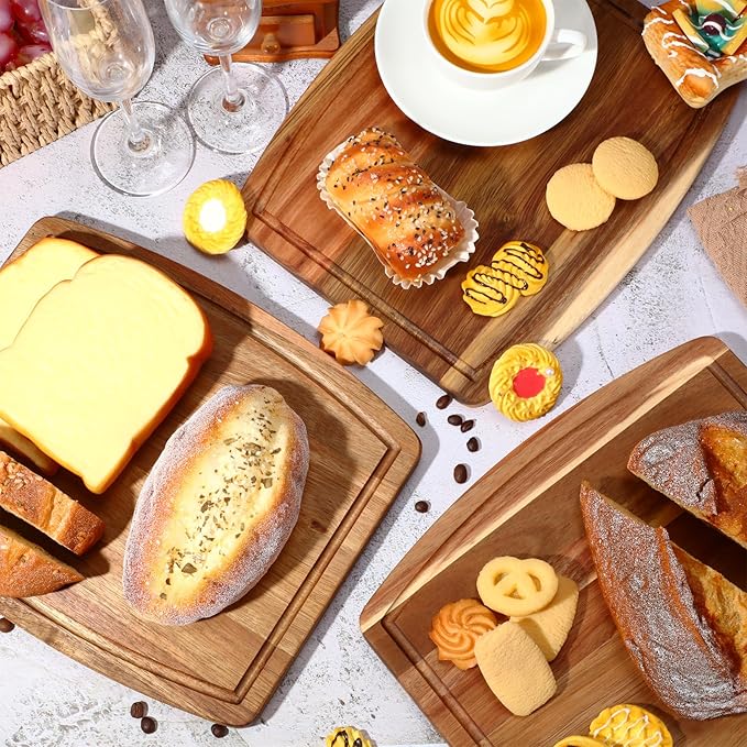 Kigley 10 Pcs Acacia Wood Cutting Boards Bulk for Laser Engraving Wooden Dinner Plates with Groove Chopping Charcuterie Board Carving Tray for Housewarming Party Gifts (10 x 12 Inch)