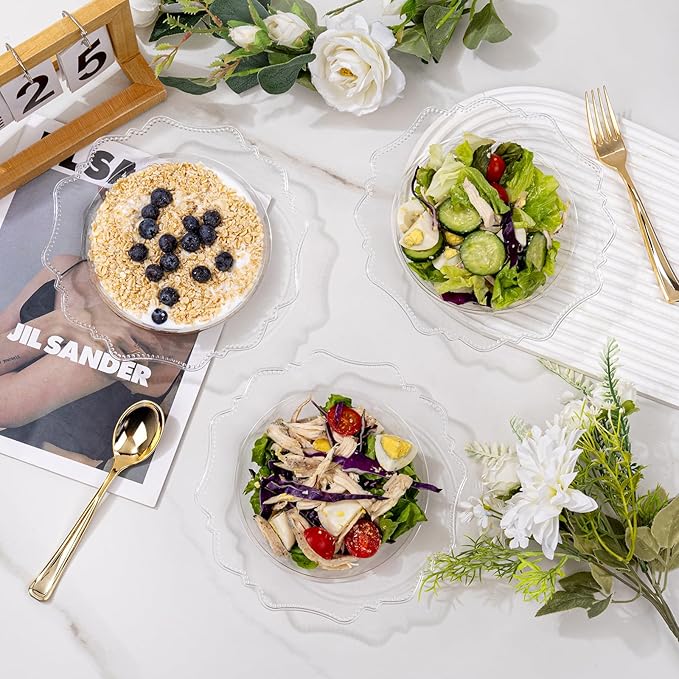 COLOSUS 60 Clear Plastic Bowls, 12 oz Disposable Soup Bowls, Premium Plastic Dessert Bowl,Heavy-duty Salad Bowl for Party, Wedding, Dinner, Christmas, Thanksgiving, and Catering